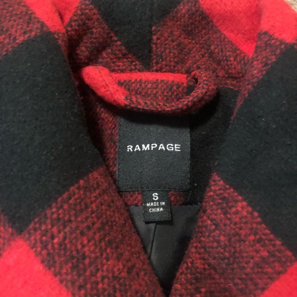 Rampage Plaid Pea Coat Black and Red - Picture 3 of 3